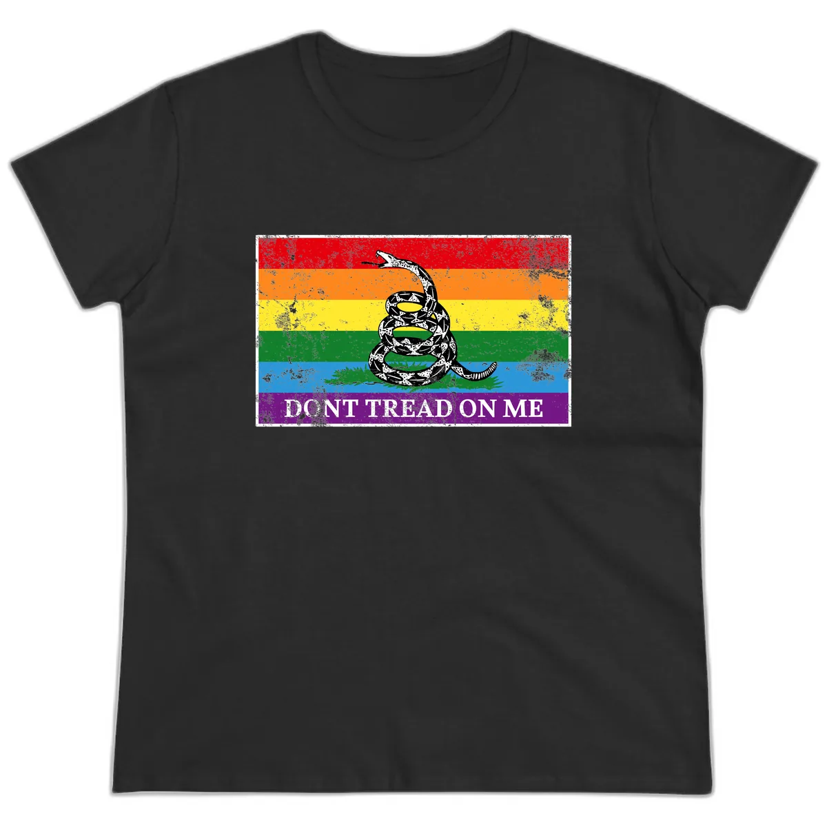 Don't Tread On Me Pride Flag Ladies Tee in Black