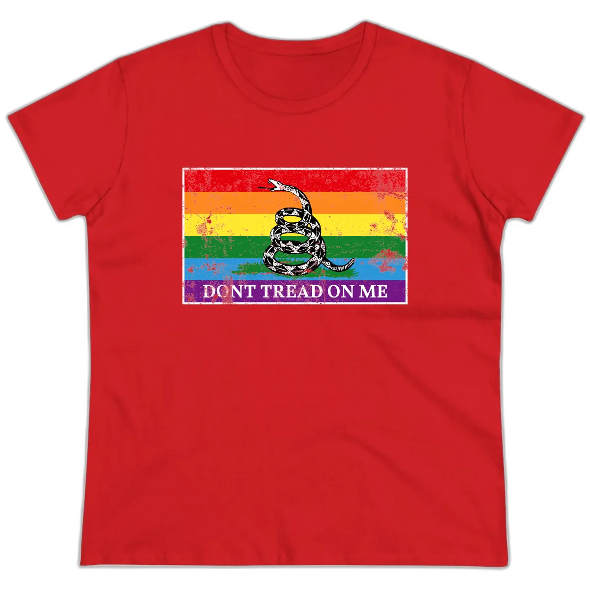 Don't Tread On Me Pride Flag Ladies Tee in Red