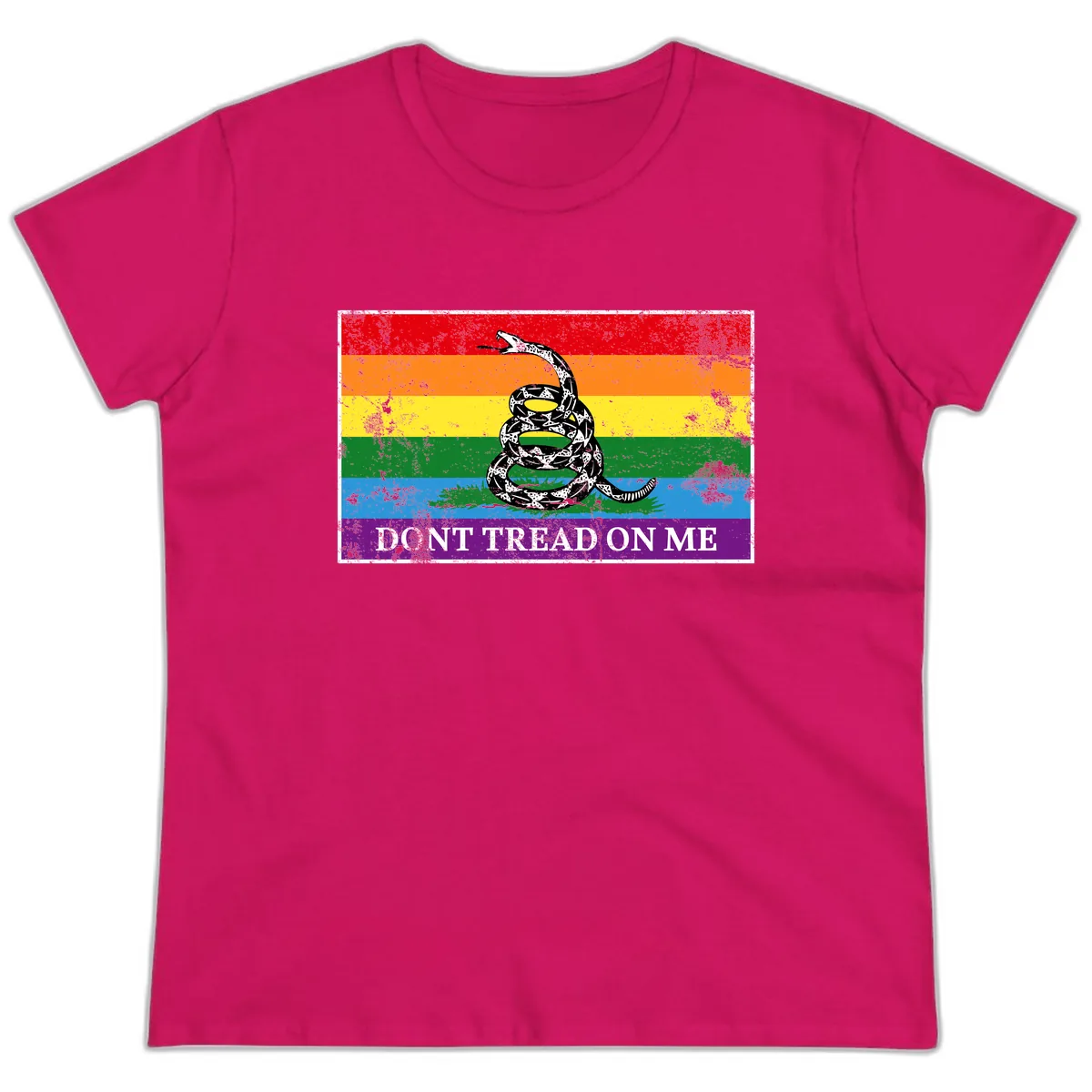 Don't Tread On Me Pride Flag Ladies Tee in Heliconia
