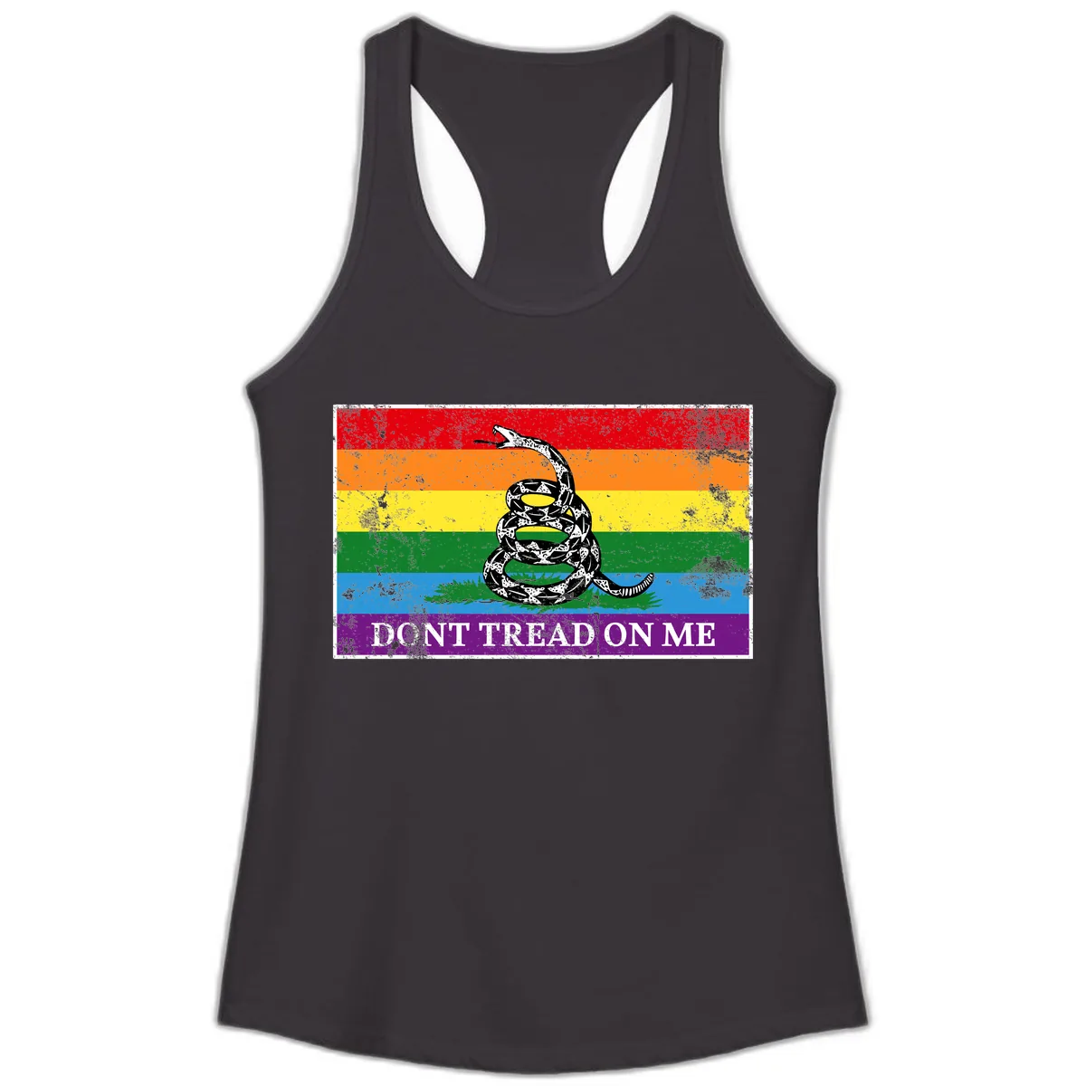 Don't Tread On Me Pride Flag Ladies Tank in Black
