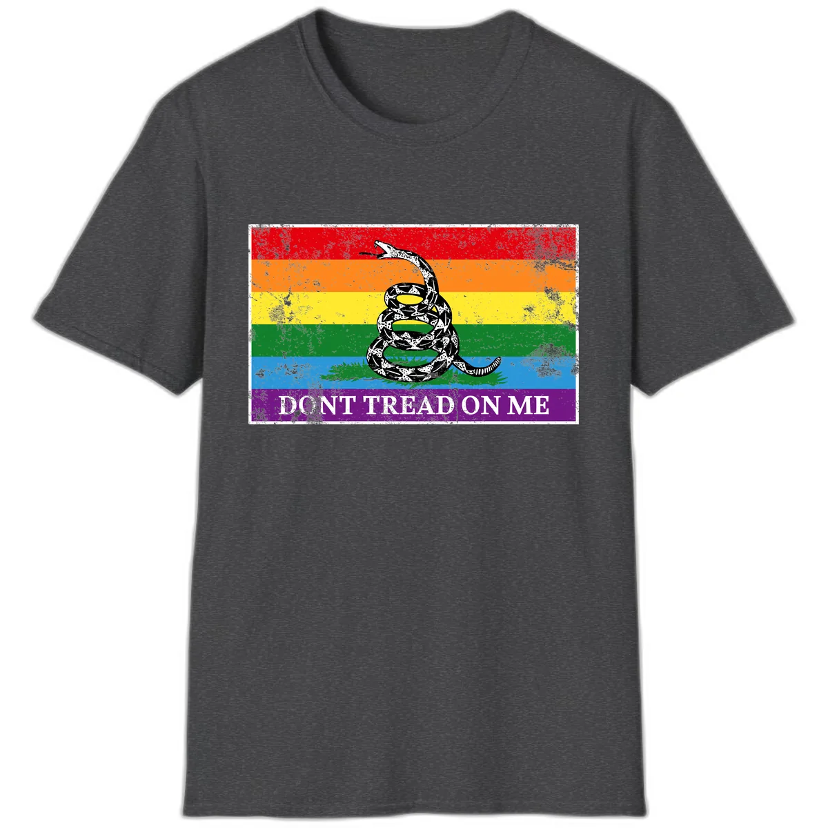 Don't Tread On Me Pride Flag T-Shirt in Dark Heather