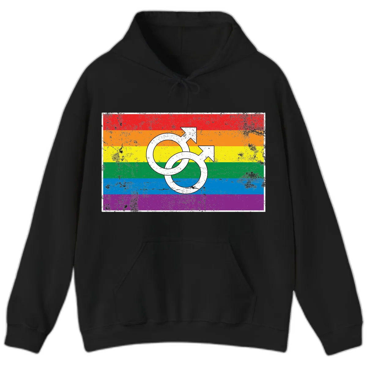 Double Male Symbol Pride Flag Hoodie in Black