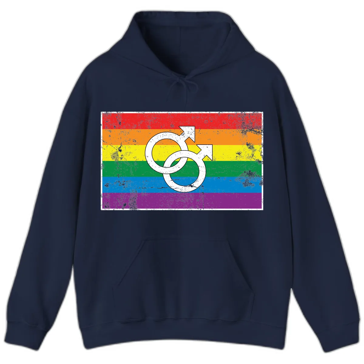 Double Male Symbol Pride Flag Hoodie in Navy