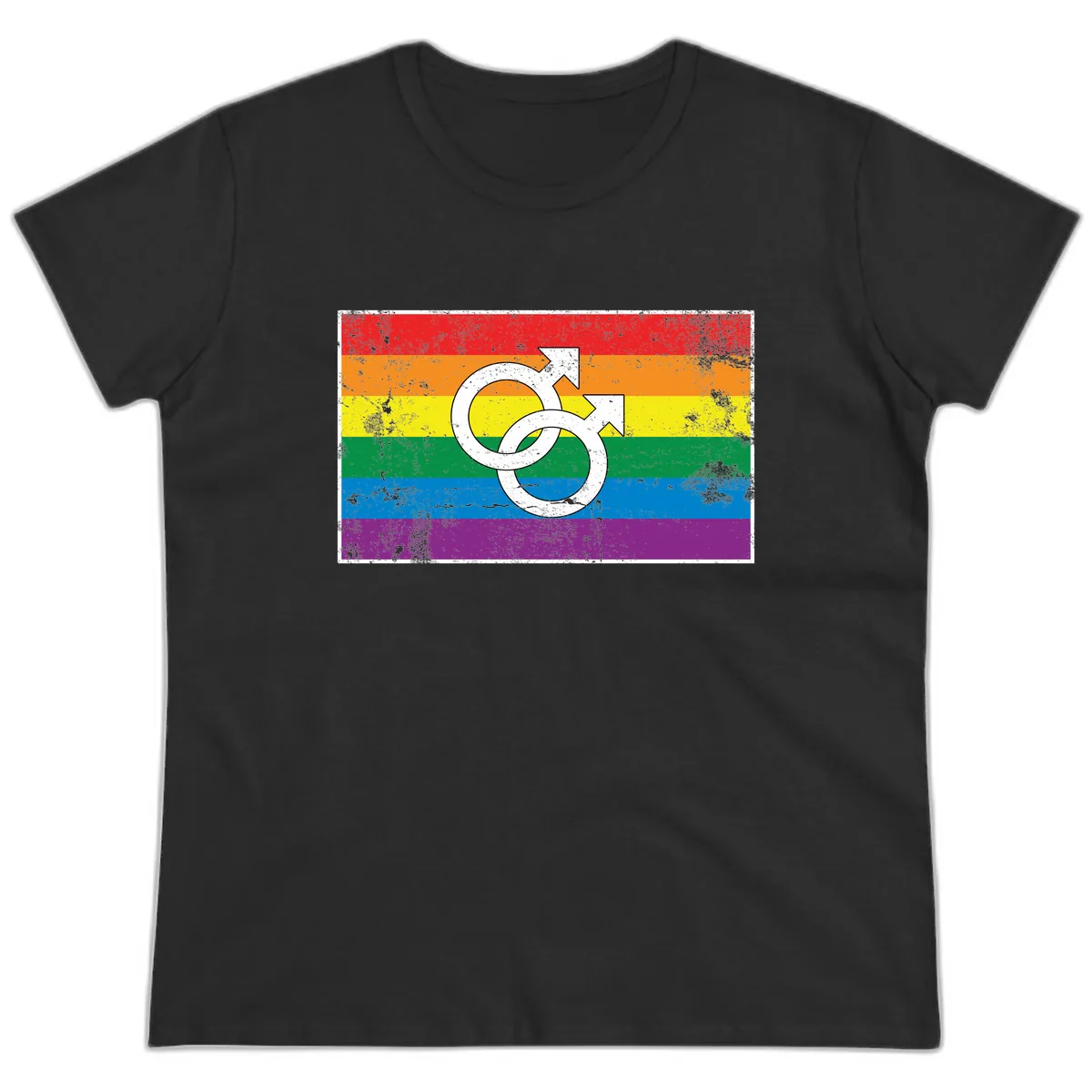 Double Male Symbol Pride Flag Ladies Tee in Black