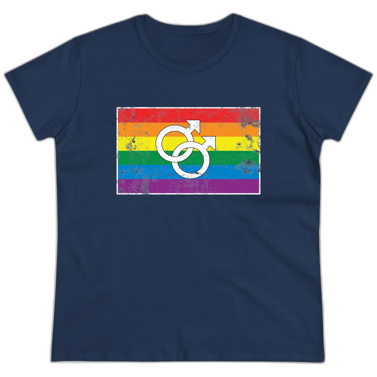Double Male Symbol Pride Flag Ladies Tee in Navy
