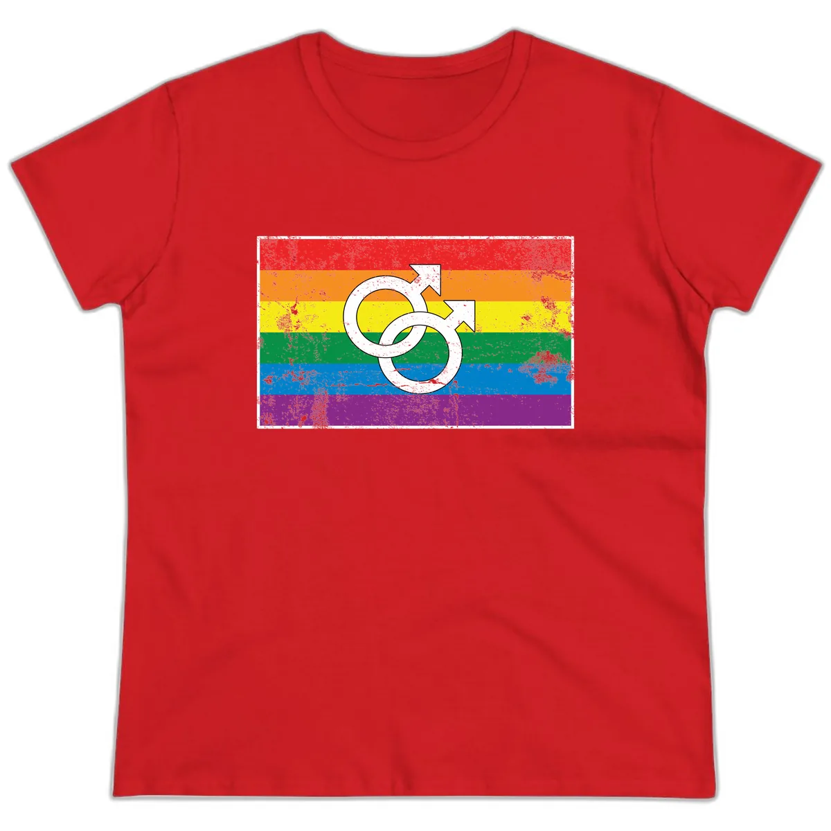 Double Male Symbol Pride Flag Ladies Tee in Red