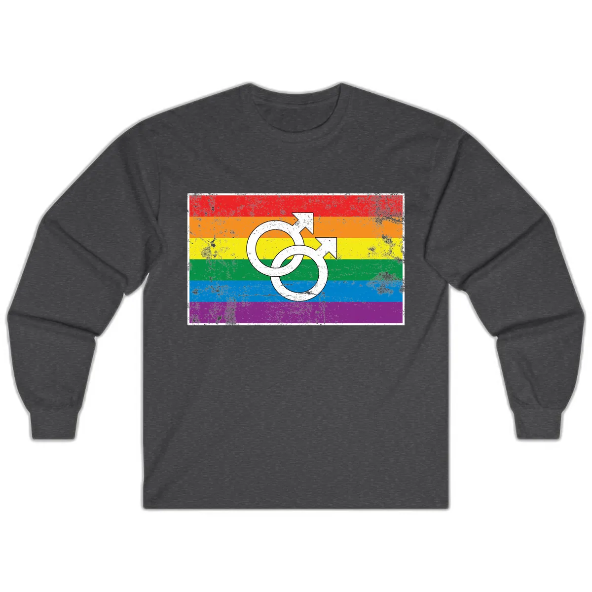 Double Male Symbol Pride Flag Long Sleeve in Dark Heather