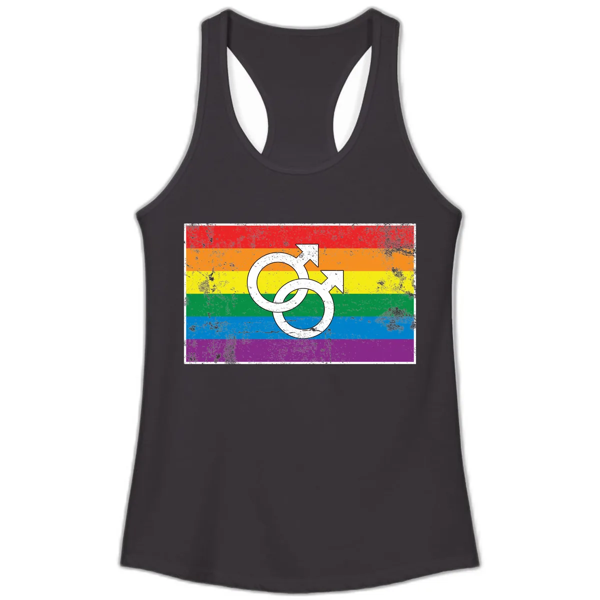 Double Male Symbol Pride Flag Ladies Tank in Black