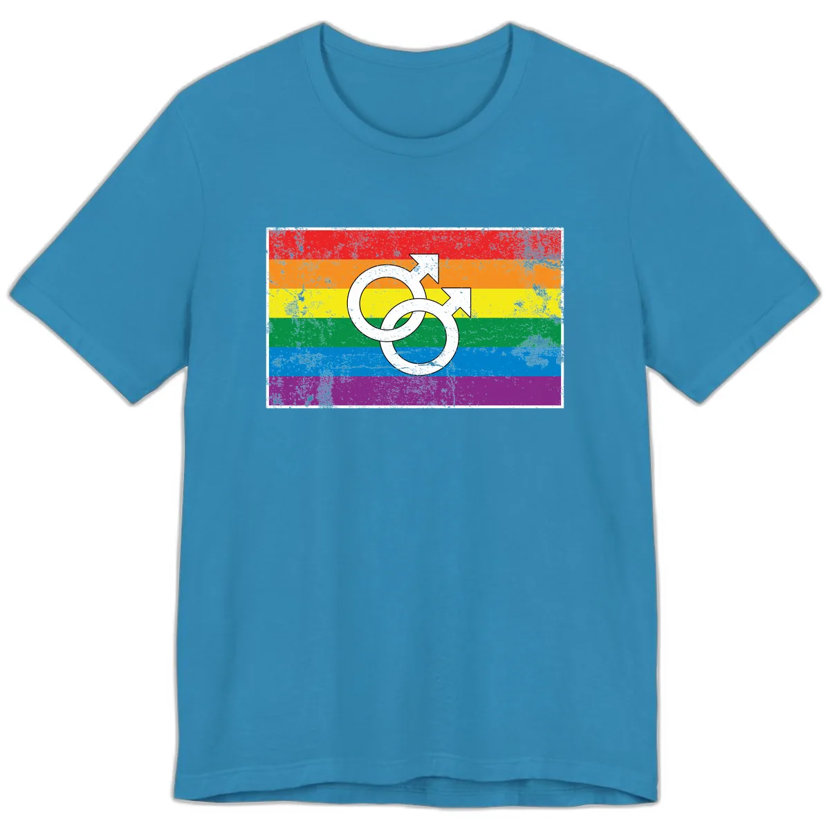 Double Male Symbol Pride Flag Premium T-Shirt in Aqua