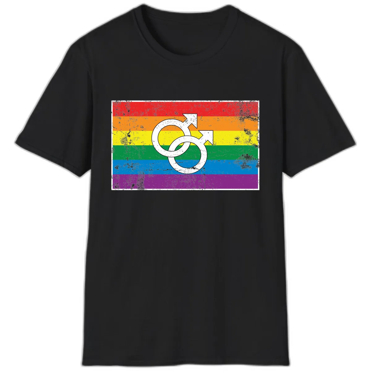 Double Male Symbol Pride Flag T-Shirt in Black