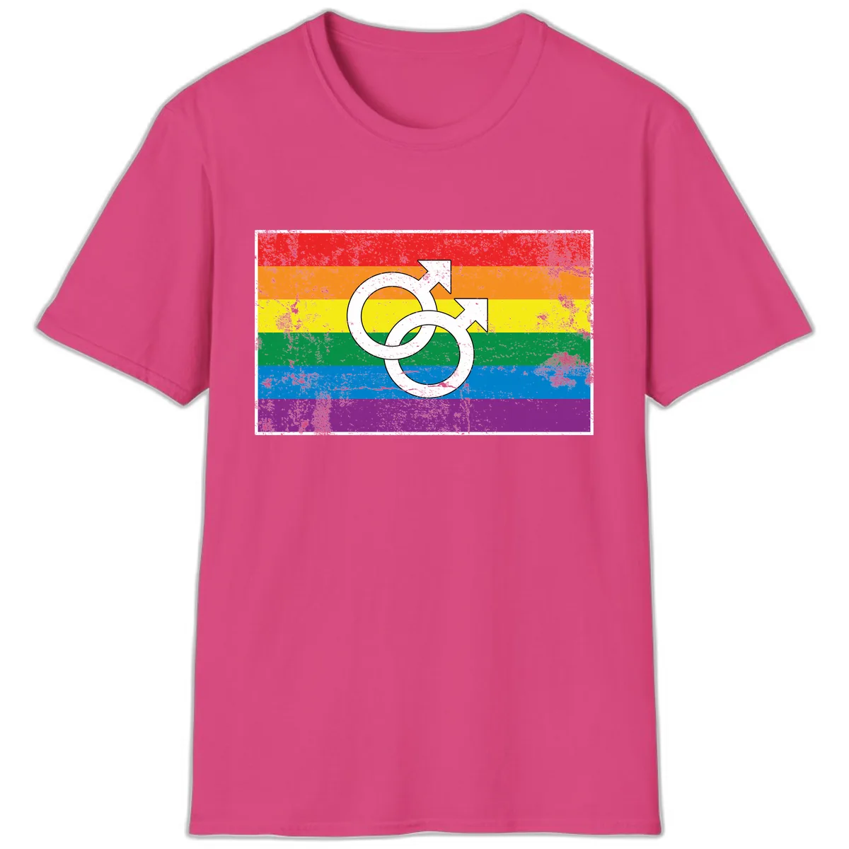 Double Male Symbol Pride Flag T-Shirt in Heliconia