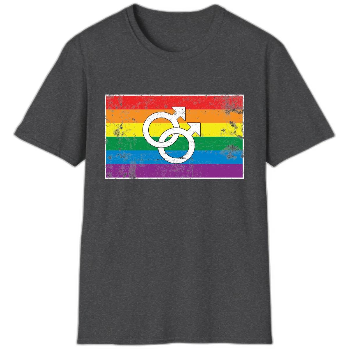 Double Male Symbol Pride Flag T-Shirt in Dark Heather