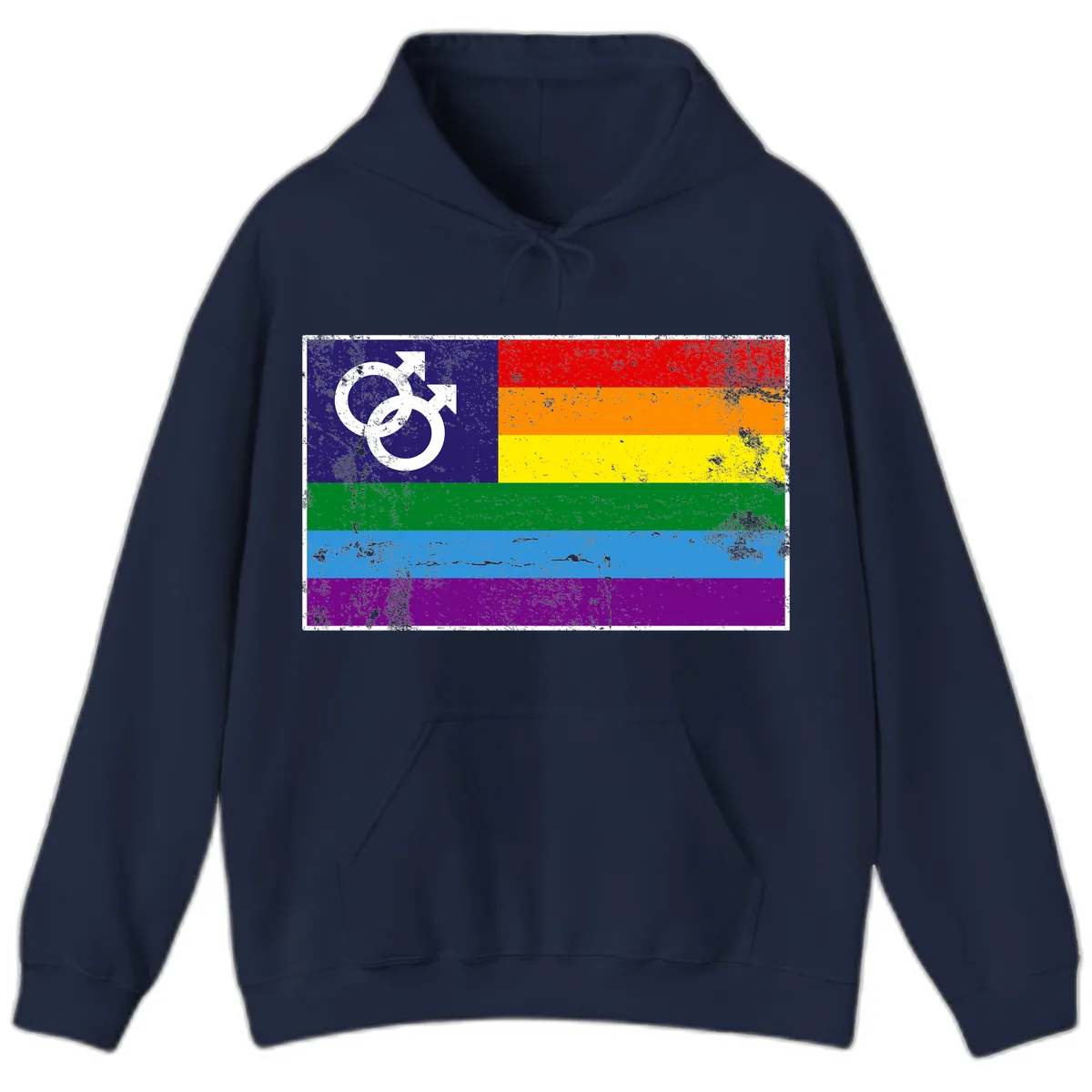 Rainbow Pride Flag With Gender Symbol Hoodie in Navy