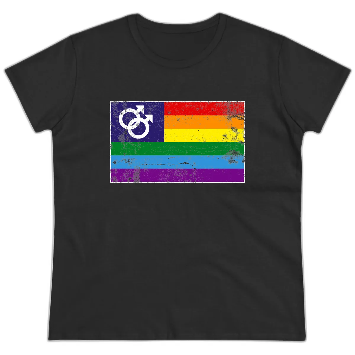 Rainbow Pride Flag With Gender Symbol Ladies Tee in Black