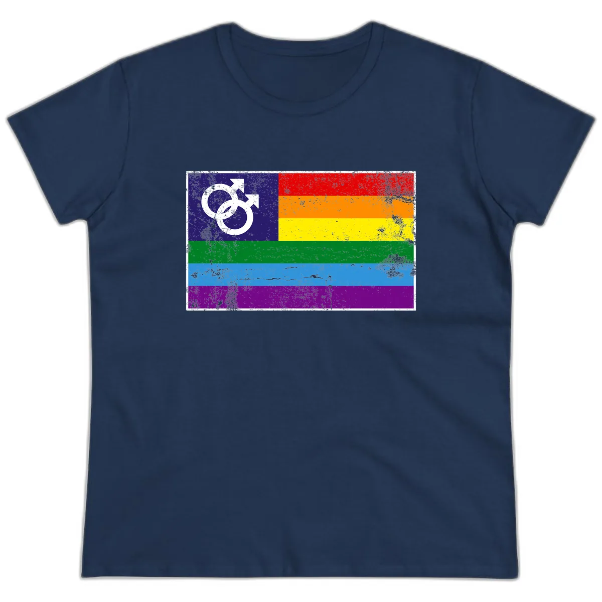 Rainbow Pride Flag With Gender Symbol Ladies Tee in Navy