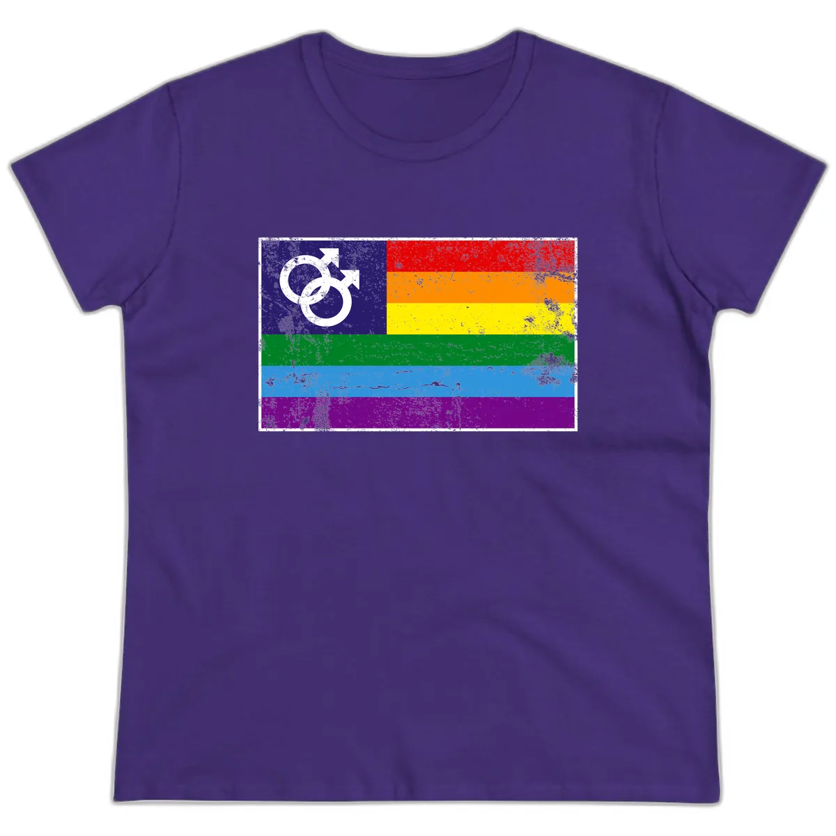 Rainbow Pride Flag With Gender Symbol Ladies Tee in Purple