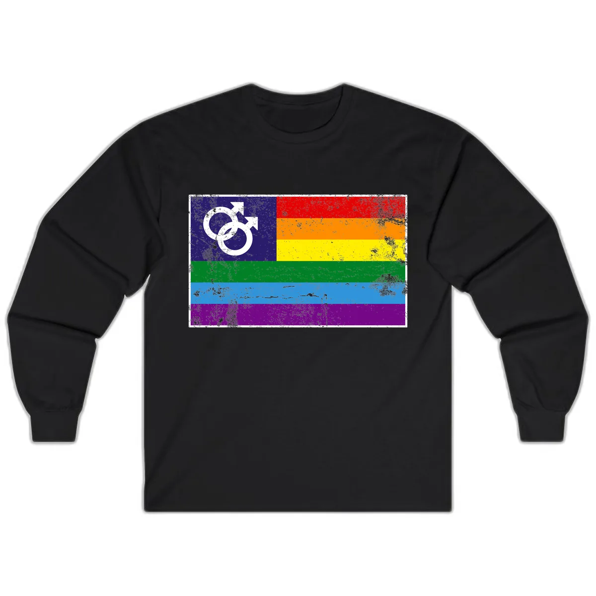Rainbow Pride Flag With Gender Symbol Long Sleeve in Black
