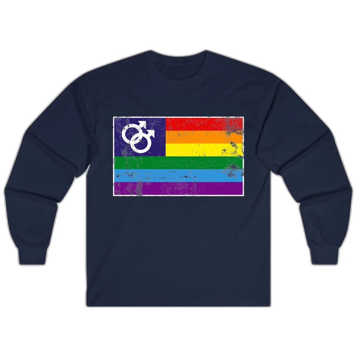 Rainbow Pride Flag With Gender Symbol Long Sleeve in Navy