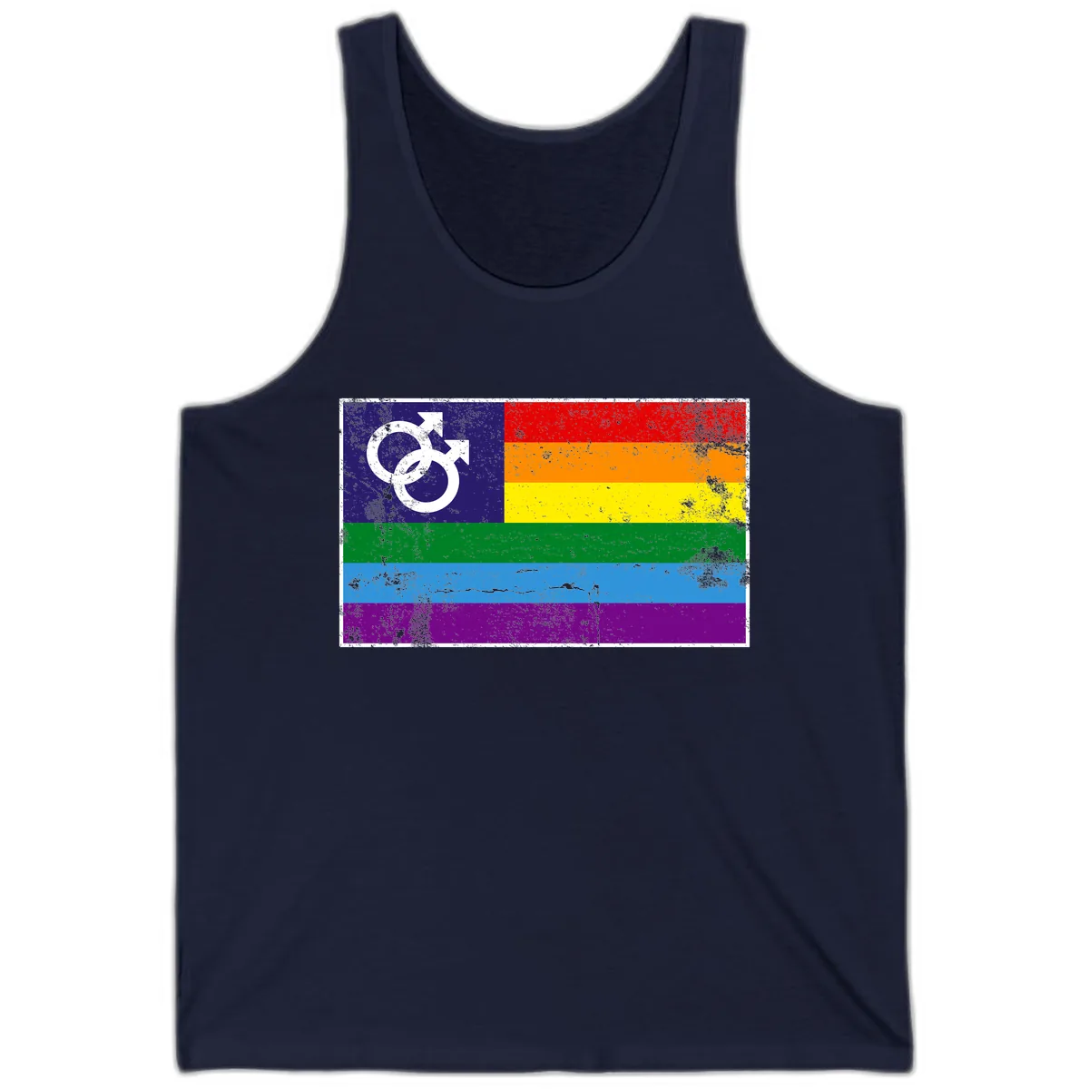 Rainbow Pride Flag With Gender Symbol Tank in Navy