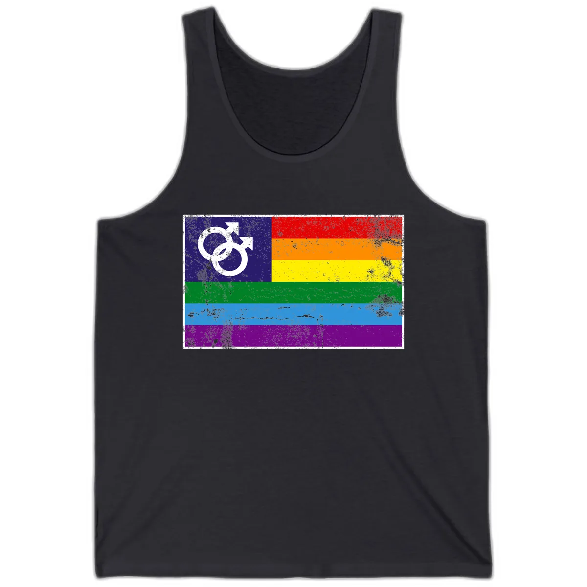 Rainbow Pride Flag With Gender Symbol Tank in Dark Grey