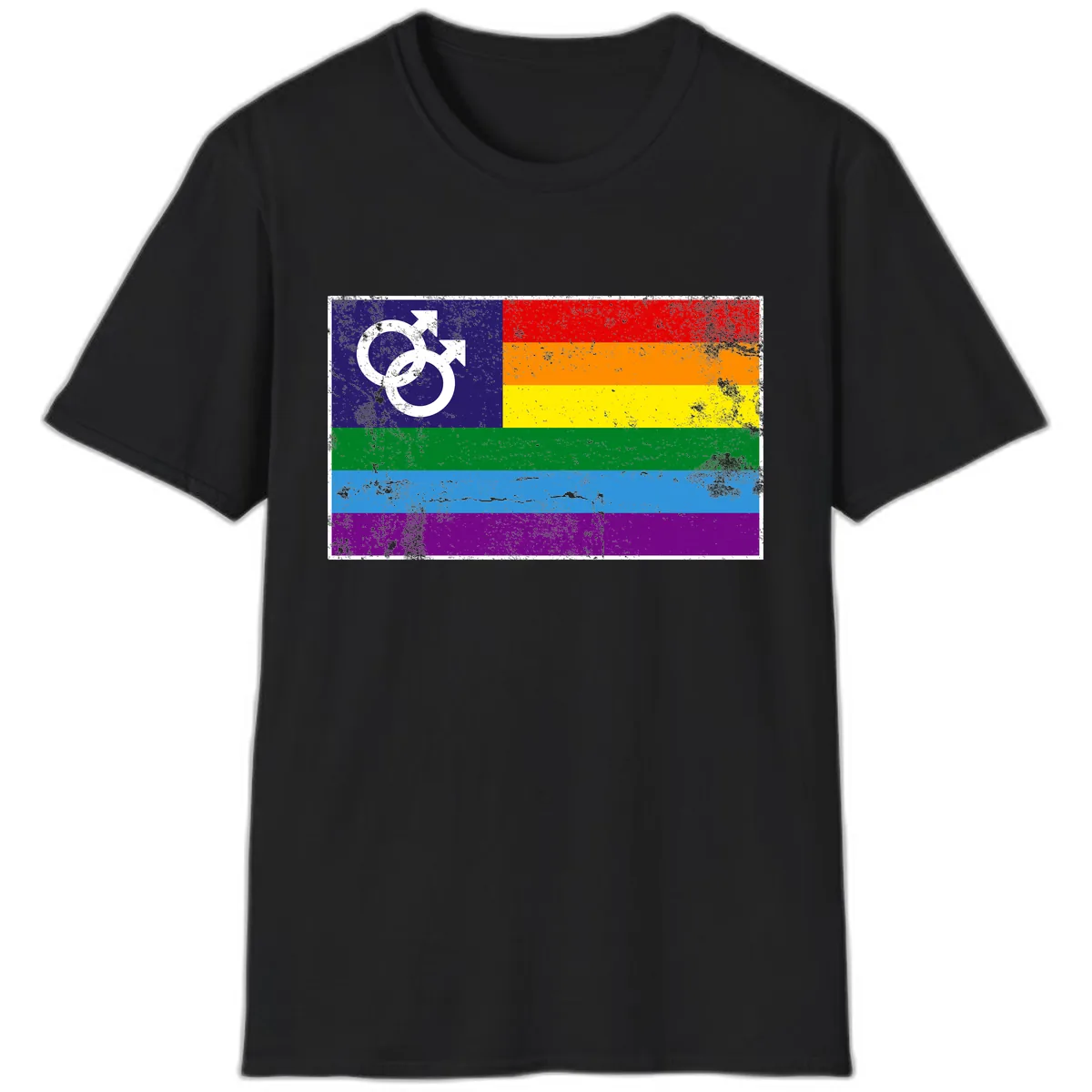 Rainbow Pride Flag With Gender Symbol T-Shirt in Black