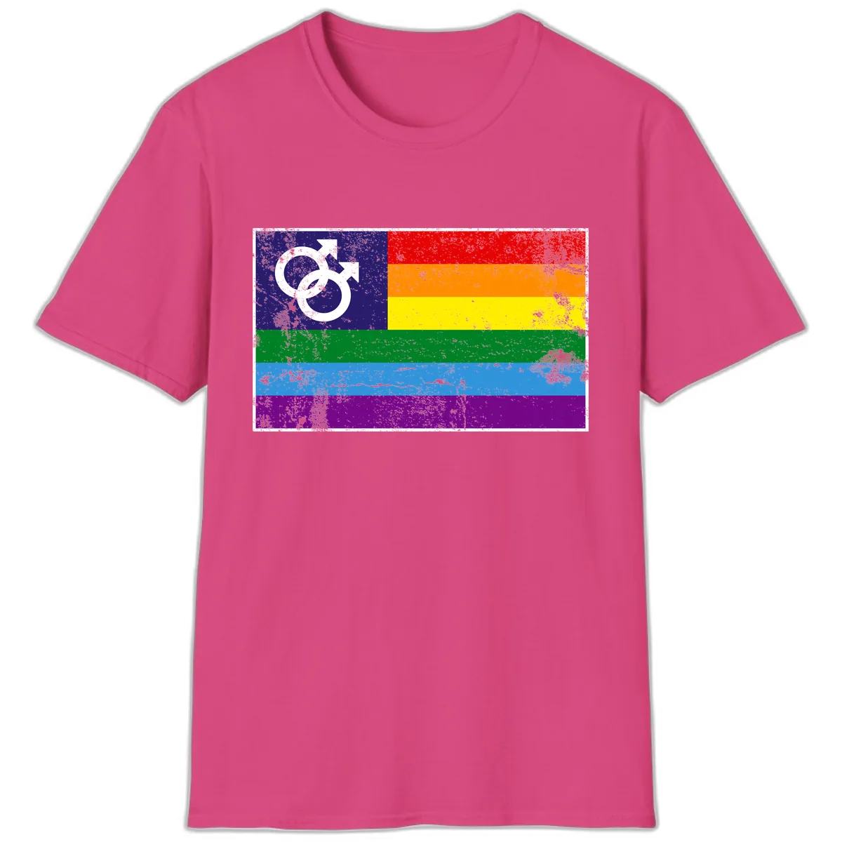 Rainbow Pride Flag With Gender Symbol T-Shirt in Heliconia