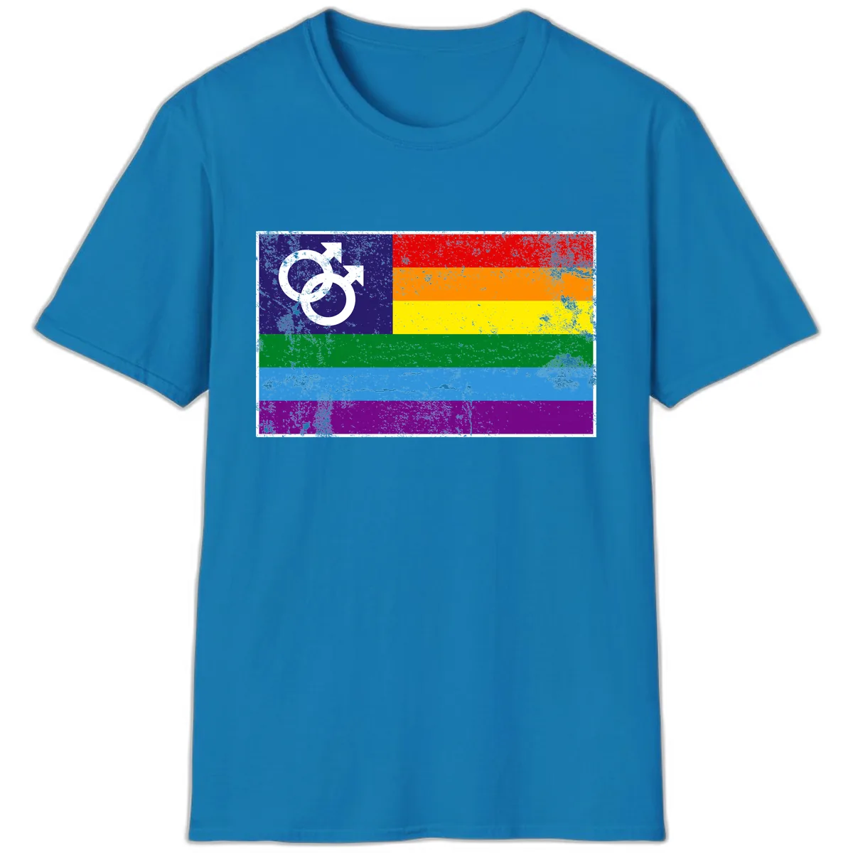 Rainbow Pride Flag With Gender Symbol T-Shirt in Sapphire