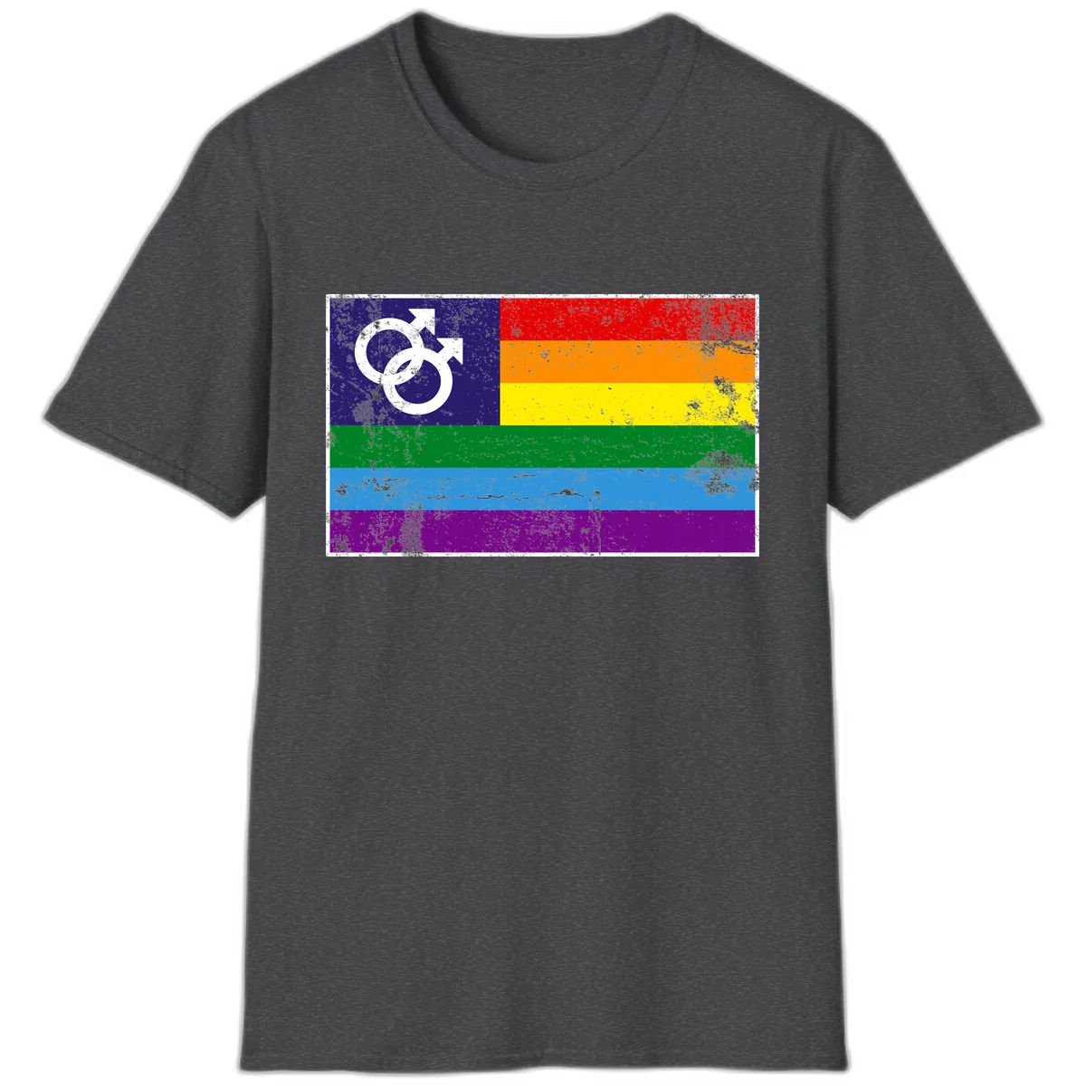 Rainbow Pride Flag With Gender Symbol T-Shirt in Dark Heather