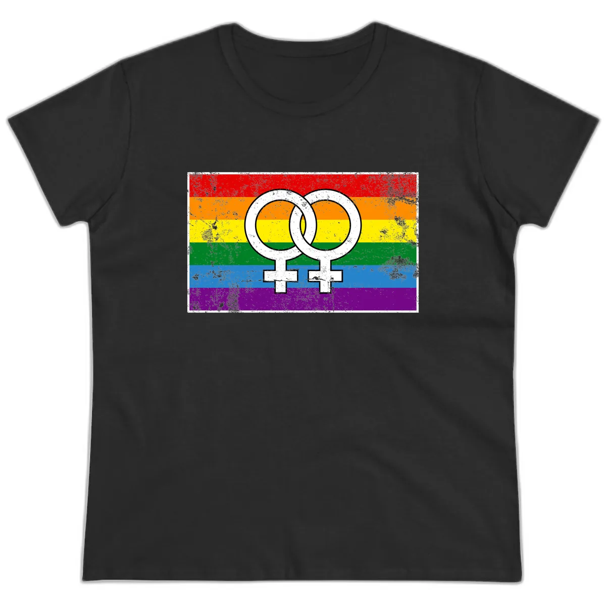 Double Female Symbol Pride Ladies Tee in Black