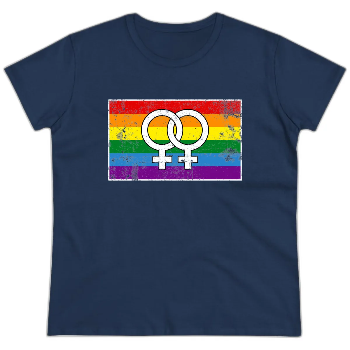 Double Female Symbol Pride Ladies Tee in Navy