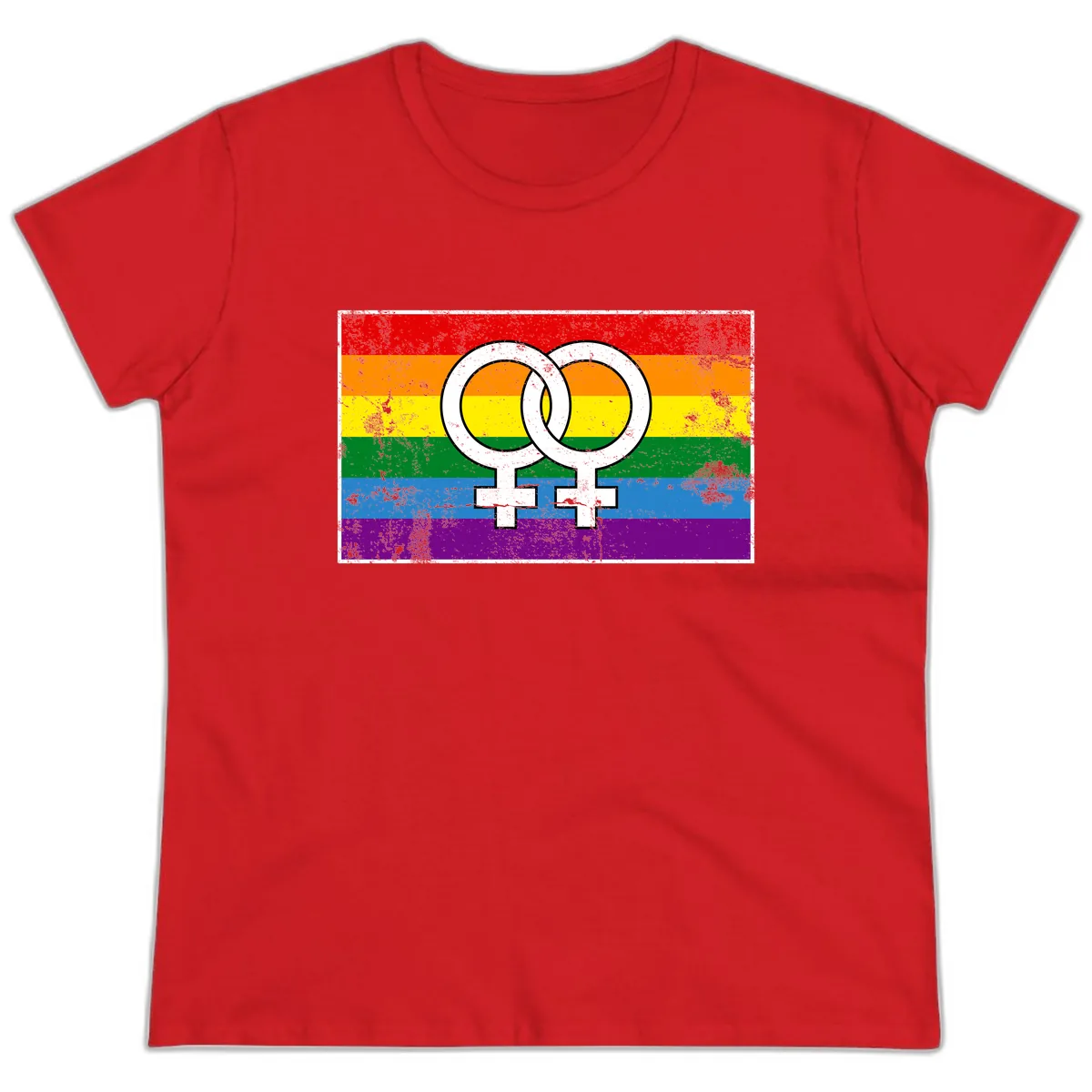 Double Female Symbol Pride Ladies Tee in Red