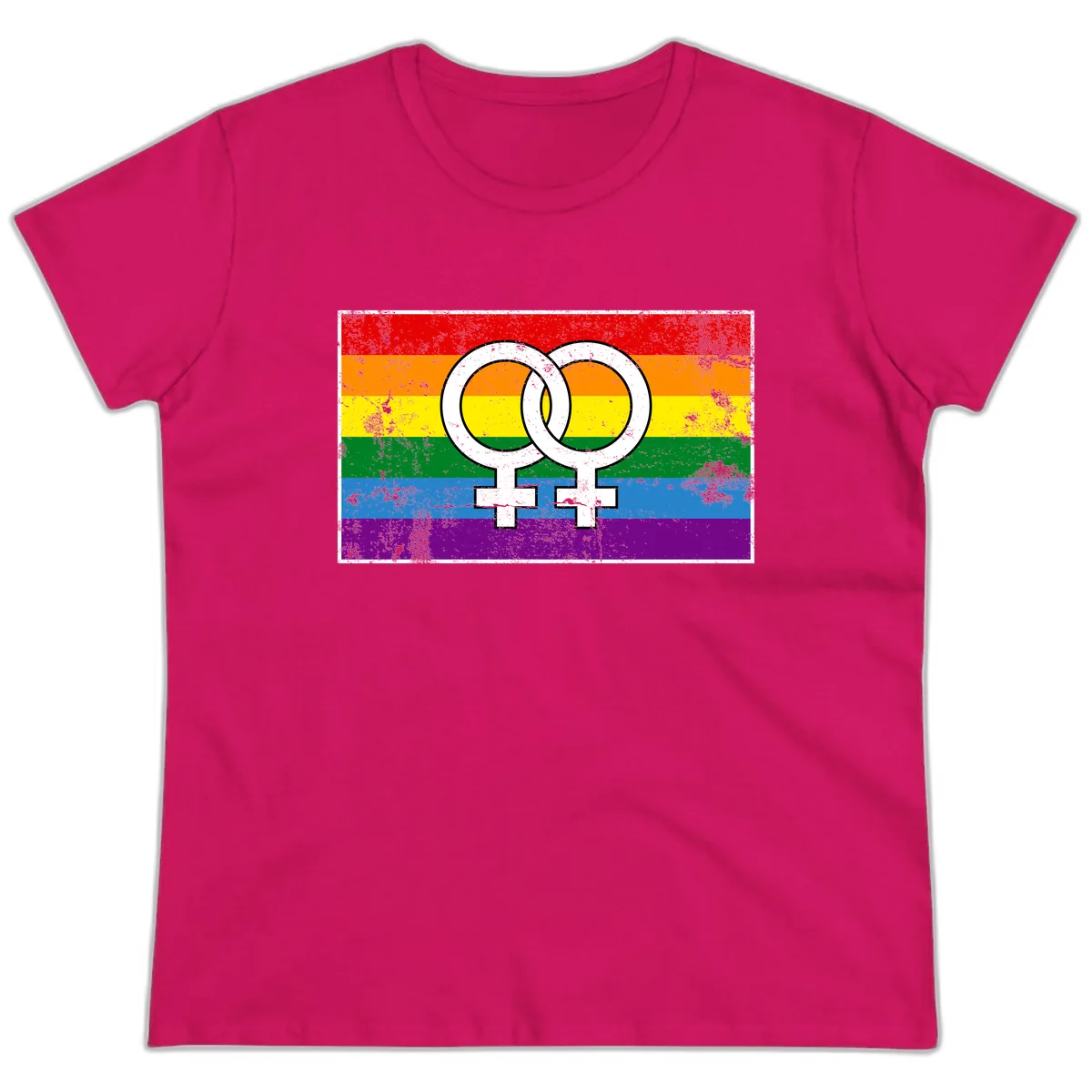 Double Female Symbol Pride Ladies Tee in Heliconia