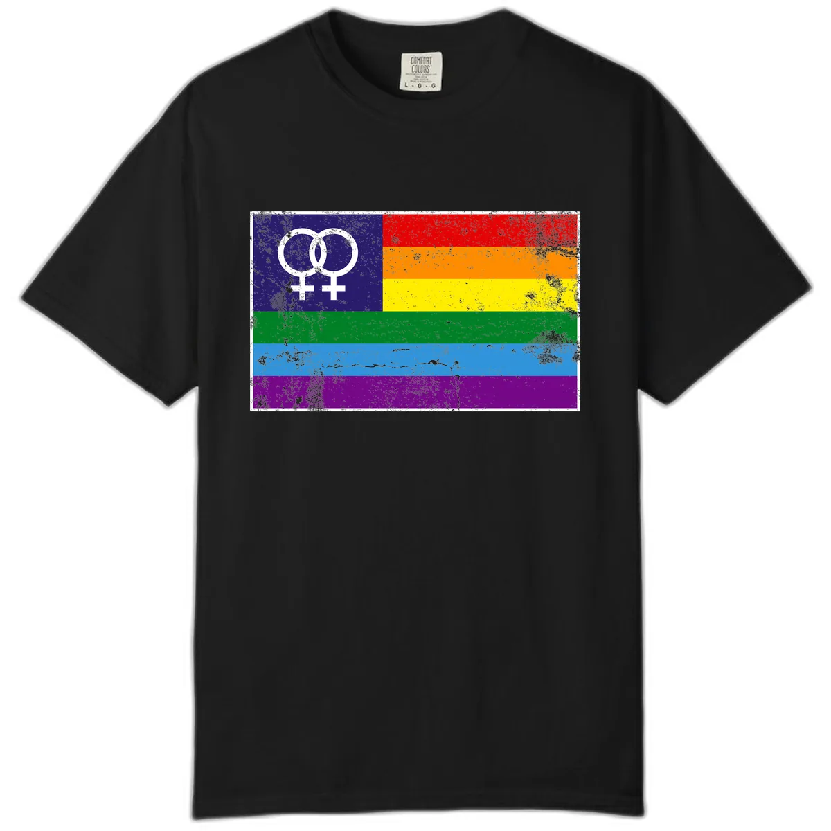 Lesbian Pride Rainbow Flag Comfort Color in Black