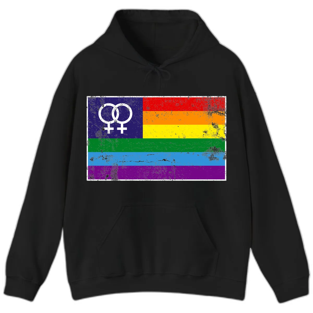 Lesbian Pride Rainbow Flag Hoodie in Black
