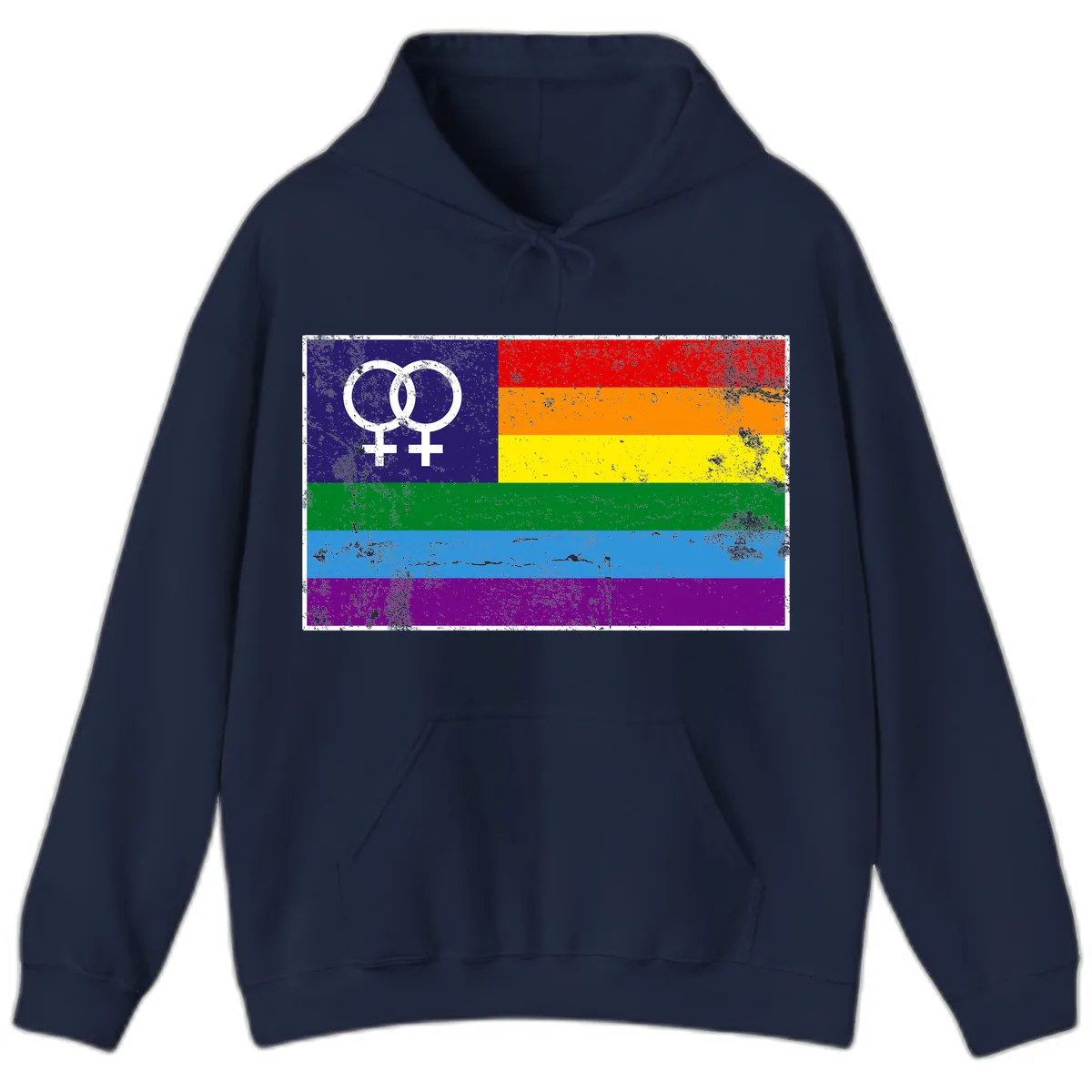 Lesbian Pride Rainbow Flag Hoodie in Navy