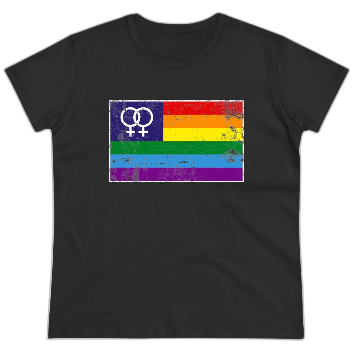 Lesbian Pride Rainbow Flag Ladies Tee in Black