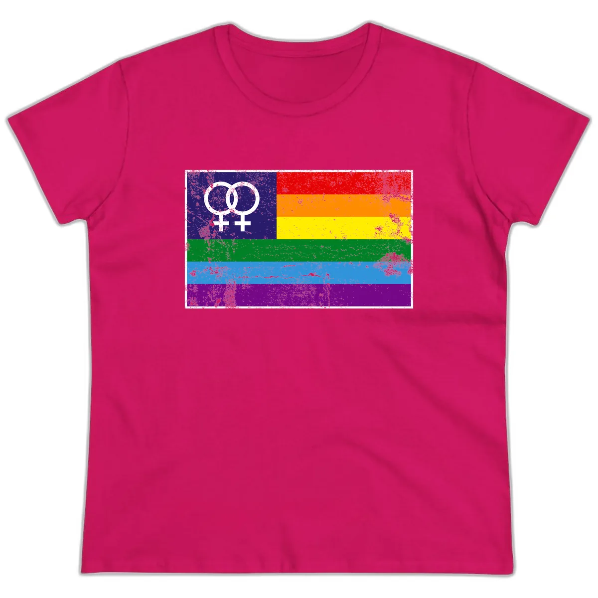 Lesbian Pride Rainbow Flag Ladies Tee in Heliconia