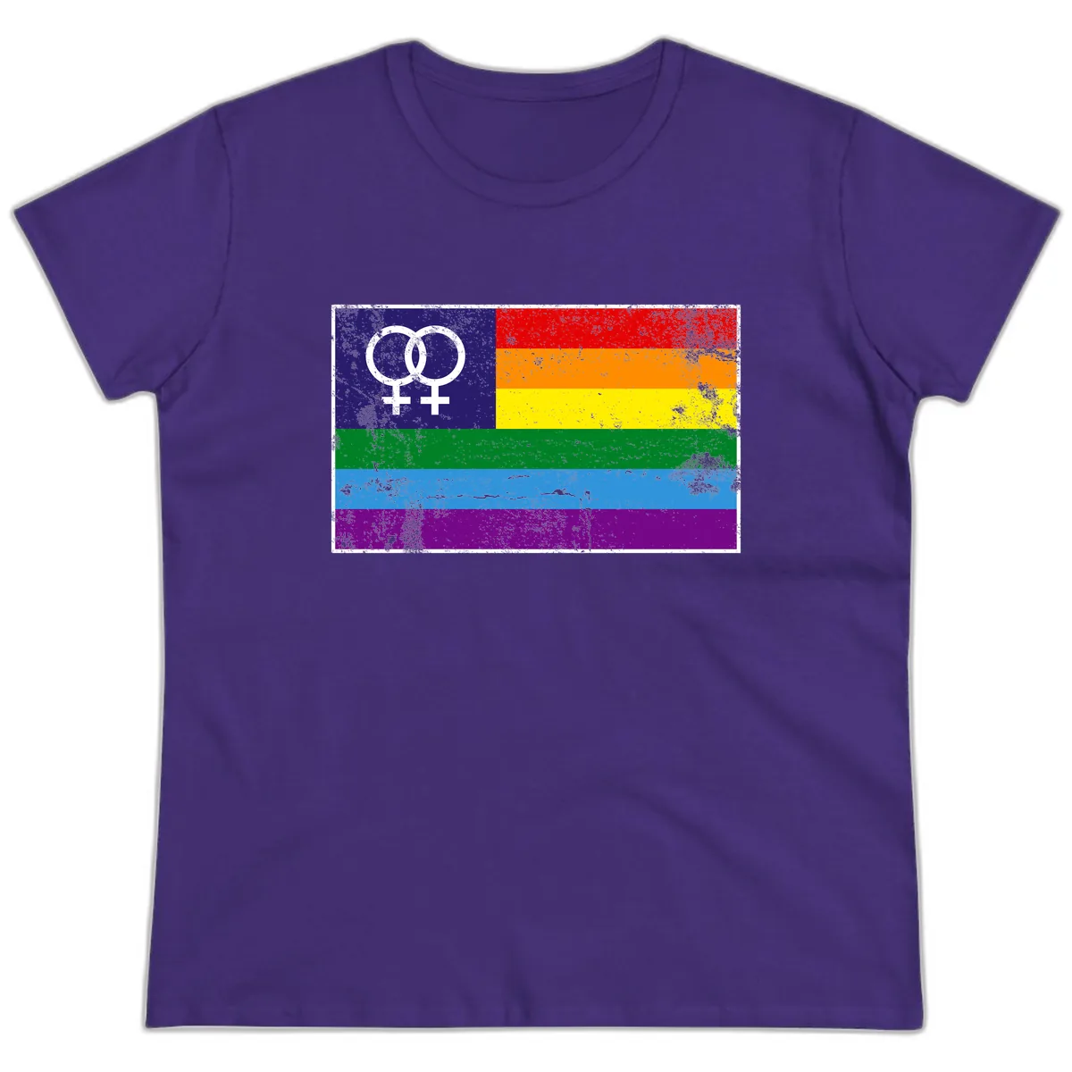 Lesbian Pride Rainbow Flag Ladies Tee in Purple