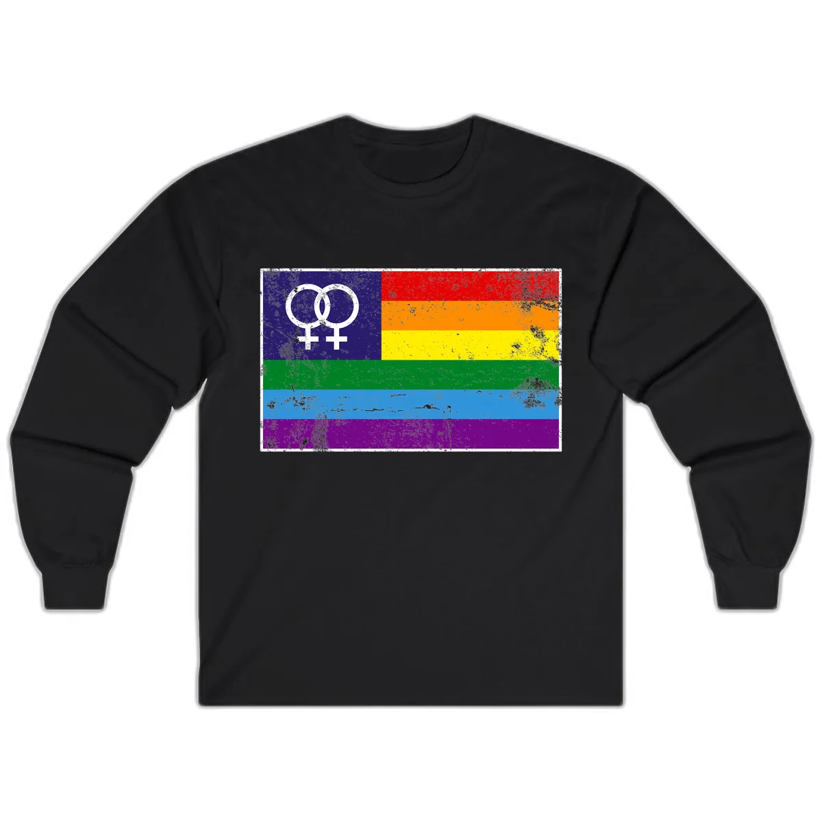 Lesbian Pride Rainbow Flag Long Sleeve in Black