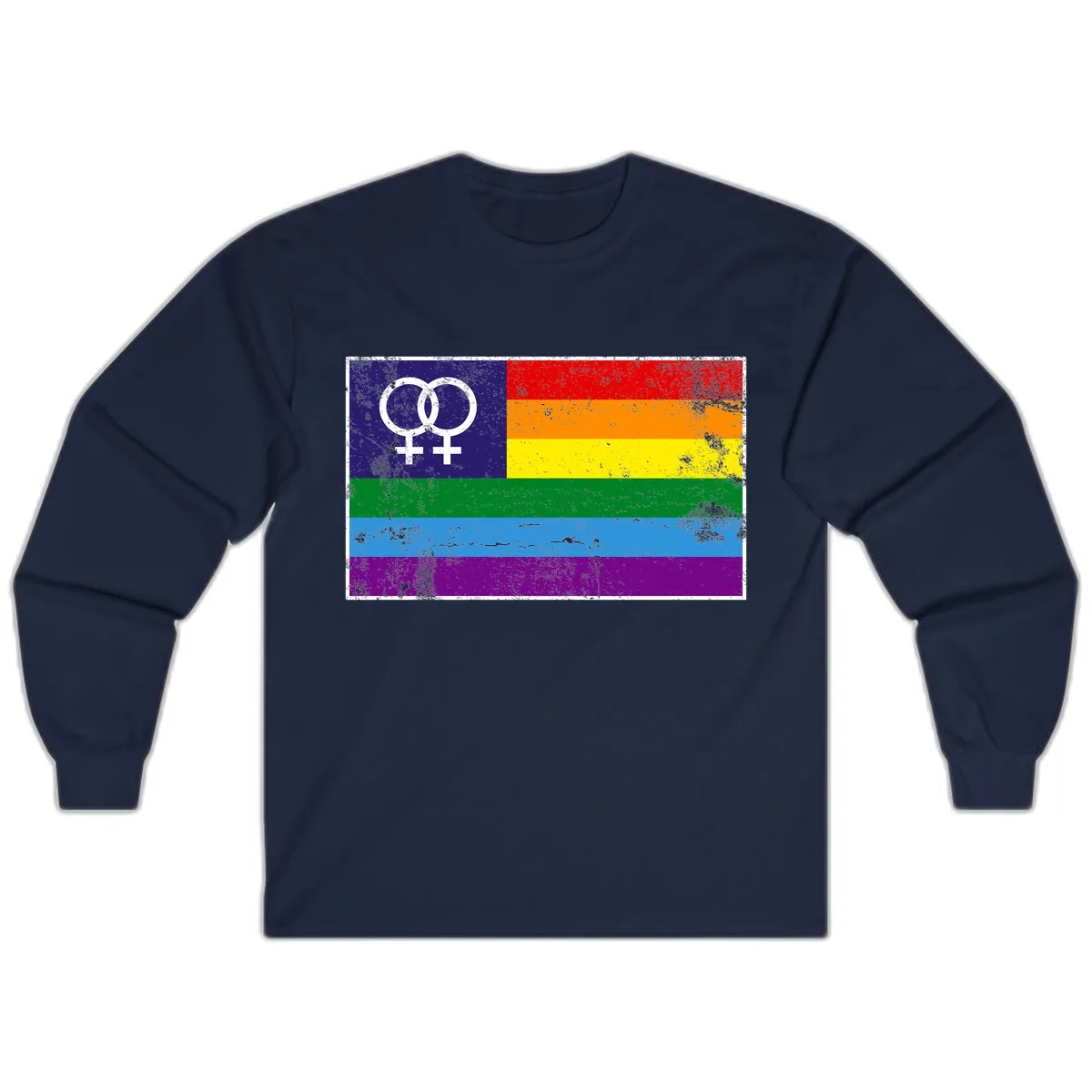 Lesbian Pride Rainbow Flag Long Sleeve in Navy