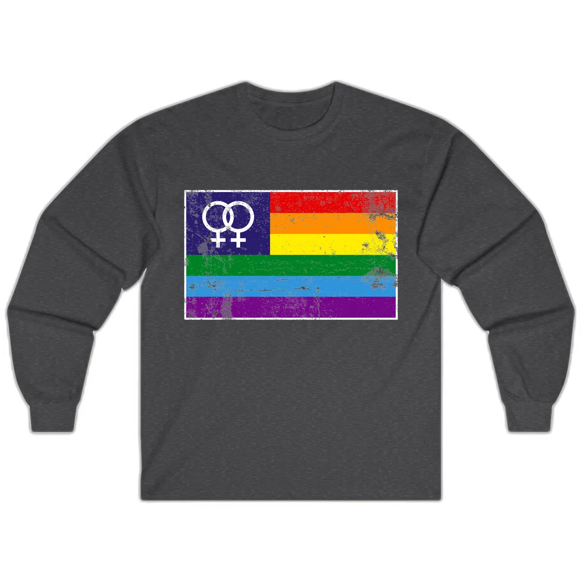 Lesbian Pride Rainbow Flag Long Sleeve in Dark Heather