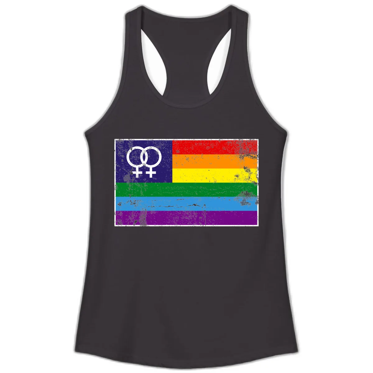 Lesbian Pride Rainbow Flag Ladies Tank in Black