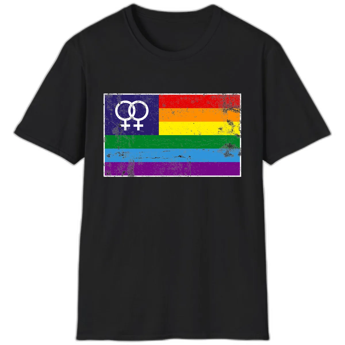 Lesbian Pride Rainbow Flag T-Shirt in Black
