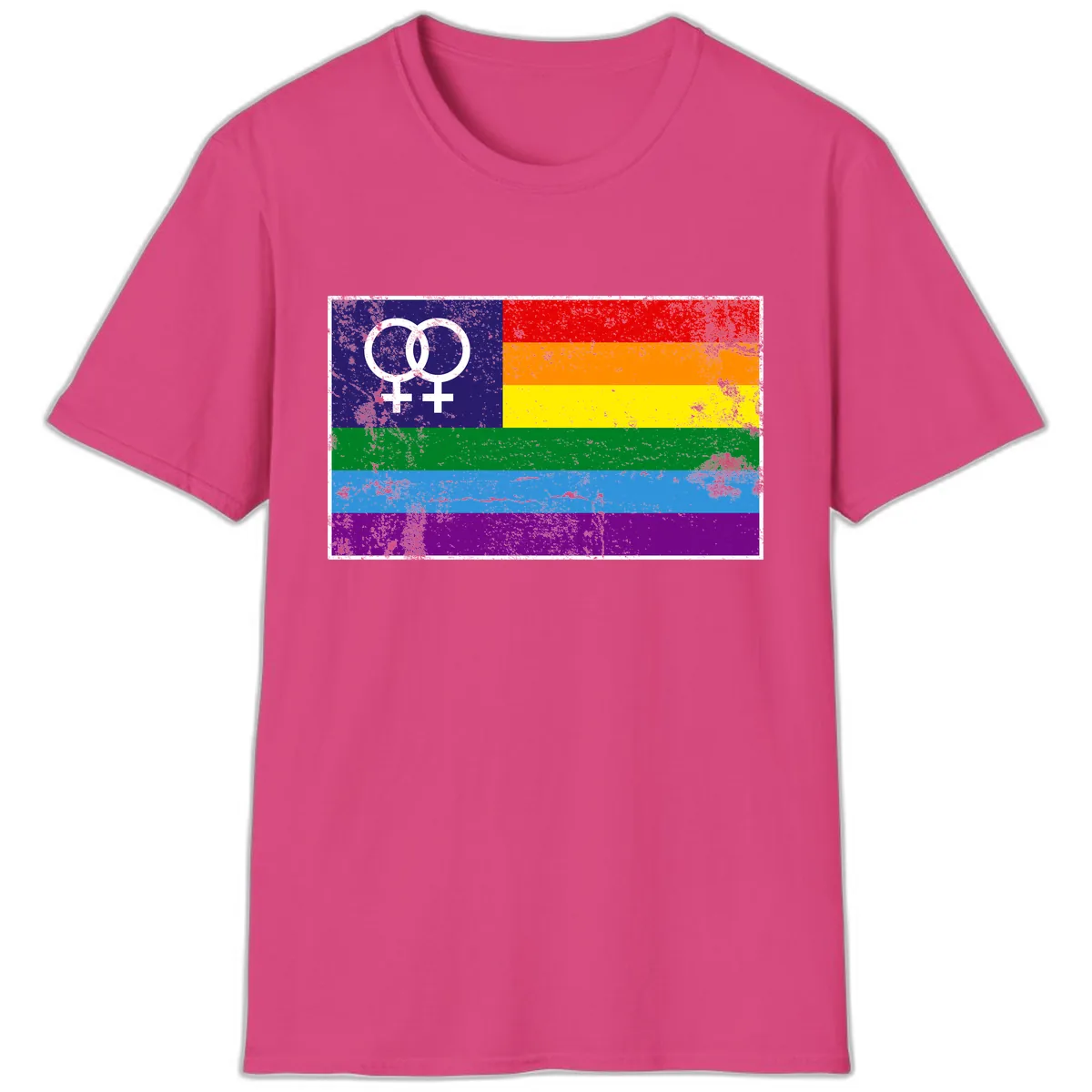 Lesbian Pride Rainbow Flag T-Shirt in Heliconia