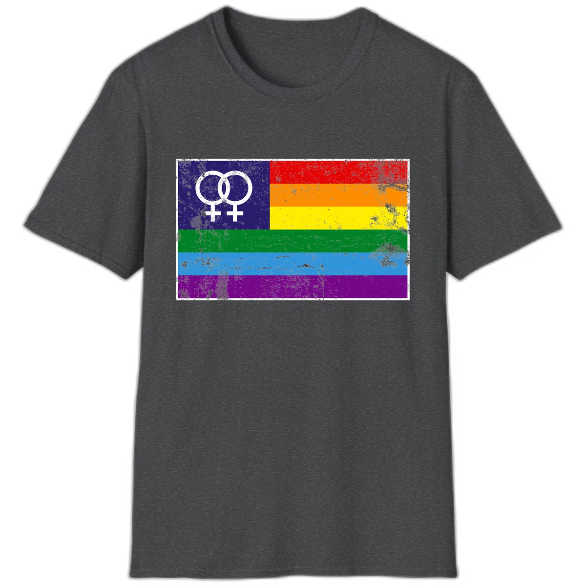 Lesbian Pride Rainbow Flag T-Shirt in Dark Heather
