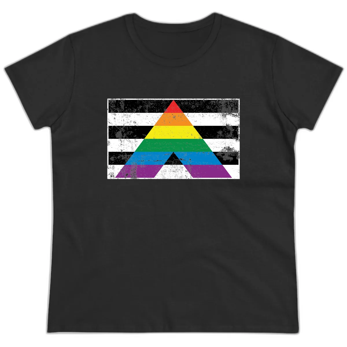 Rainbow Pride Pyramid Ladies Tee in Black