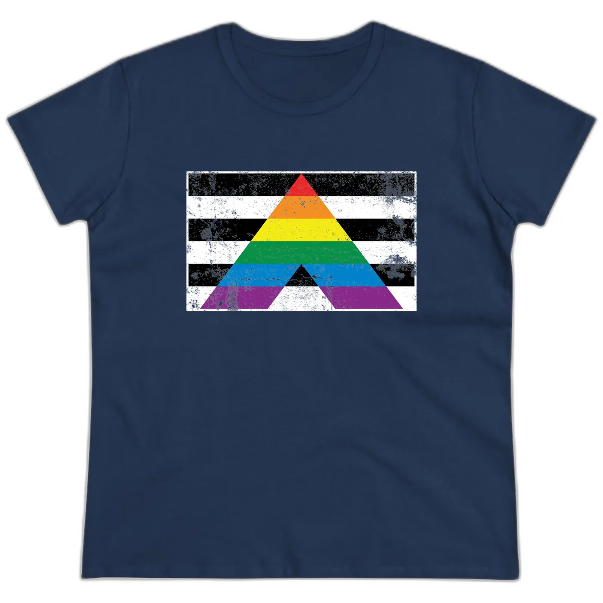 Rainbow Pride Pyramid Ladies Tee in Navy