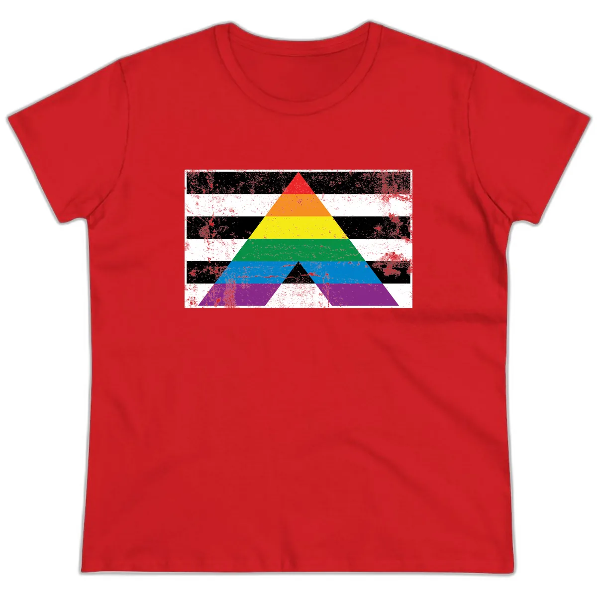 Rainbow Pride Pyramid Ladies Tee in Red