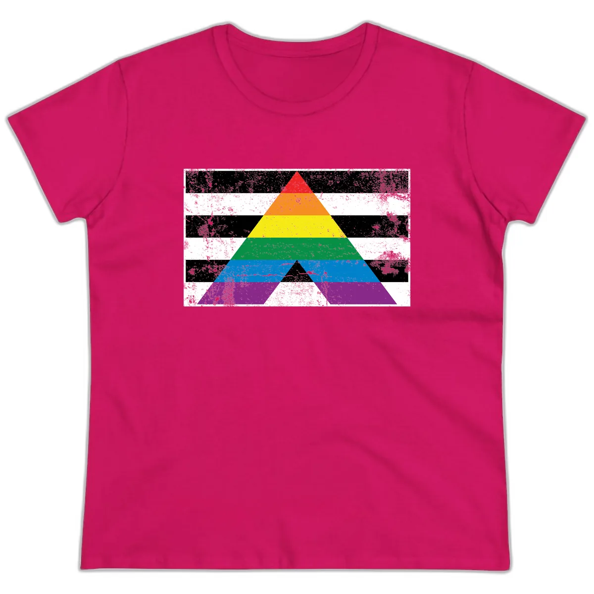Rainbow Pride Pyramid Ladies Tee in Heliconia