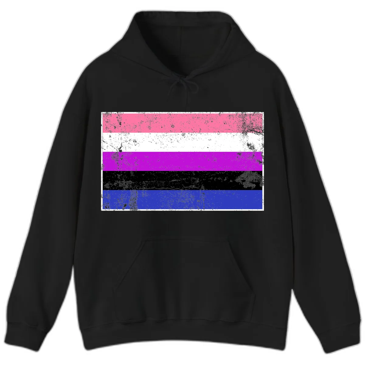 Genderqueer Pride Flag Grunge Hoodie in Black